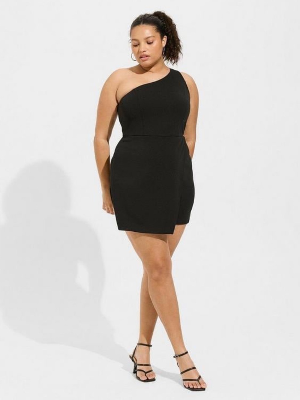 torrid 20 poly crepe One-Shoulder Little Black romper